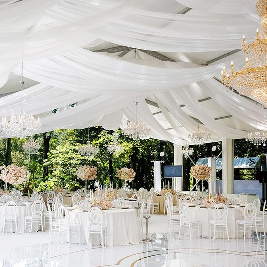SmoothNovelty Sheer Voile Chiffon IFR Fabric 120 Yard x 120 Inches Roll Flame Retardant White Draping Chiffon Fabric for Bridal Wedding Party Ceremony Stage Backdrop Ceiling Decorations