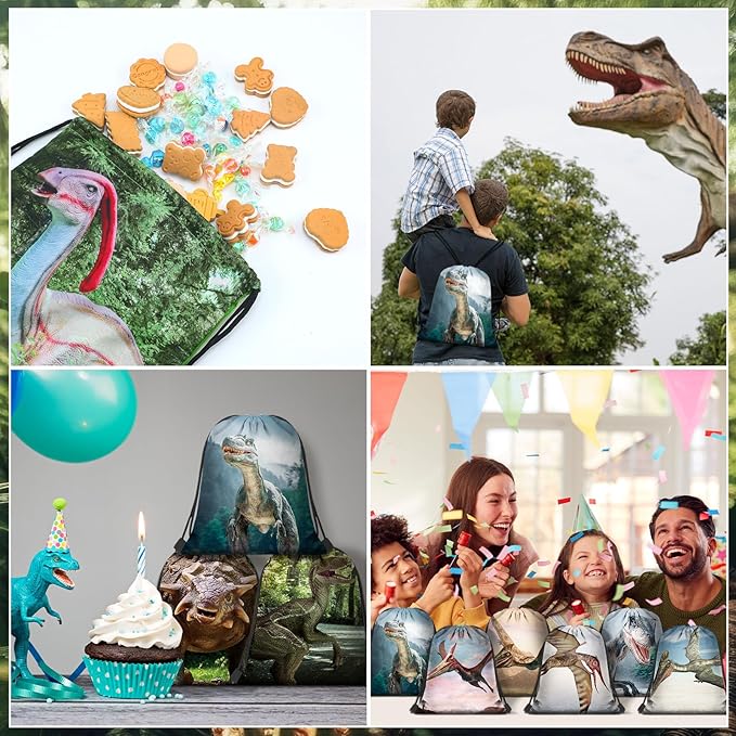 Weewooday 20 Pcs Dinosaur Party Favor Bags Drawstring Gift Goodie Treat Bag Dinosaur Candy Party Supplies Backpack for Birthday Candy Decoration(Jungle Style)