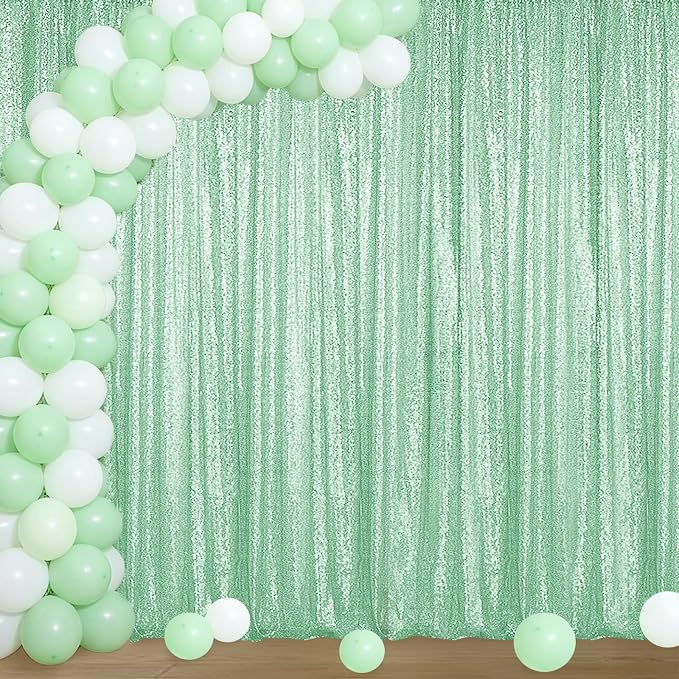 Sugargirl Mint Green Sequin Backdrop Curtain 4FTx8FT Glitter Mint Green Background Drapes Sparkle Photography Backdrop for Party Wedding Birthday Wall Decoration(1 Panel)