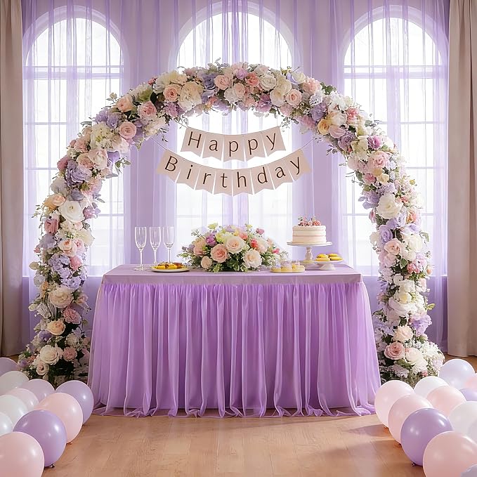 Light Purple 2-in-1 Stretch Tulle Table Cover & Skirt – Fits 5ft Rectangular Tables, Perfect for Baby Shower, Bridal, Birthday & Princess Parties (1 Pack)