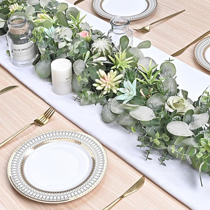 Dolicer 2 Packs 6FT Artificial Eucalyptus Garland, Faux Greenery Garland Hanging Fake Silver Dollar Eucalyptus Leaves Vines for Wedding Backdrop Arch Table Wall Party Home Decor