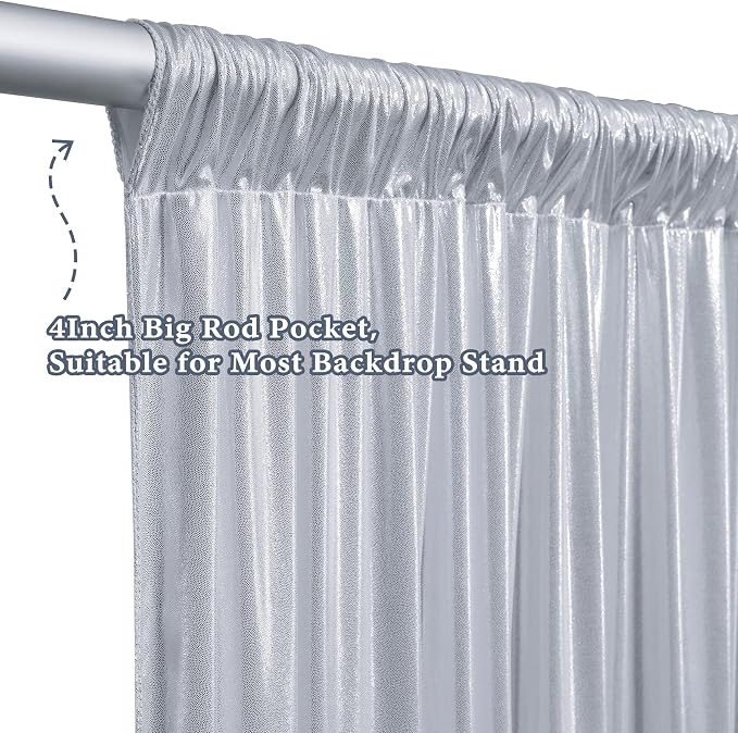Outpain Thick 40 ft x 10 ft Silver Sequin Backdrop Curtain for Parties, Wrinkle Free Glitter Photo Backdrop Drapes 8 Panels 5x10ft Silver Back Drop Cloth for Wedding Christmas Photography Background
