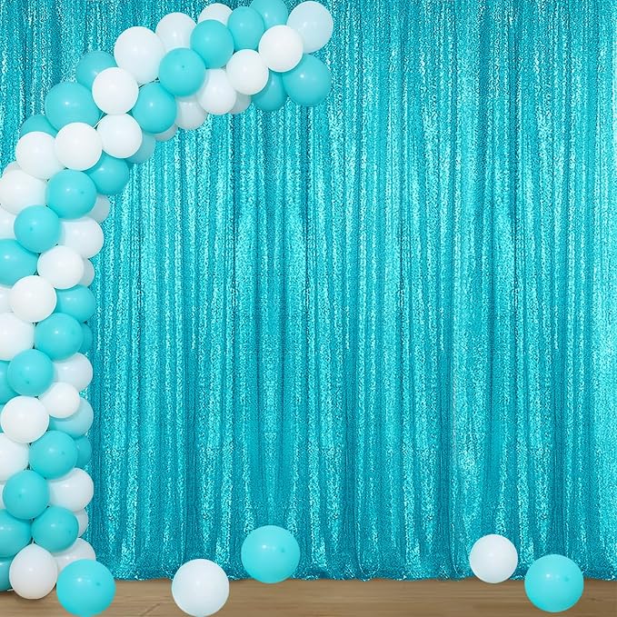 Sugargirl Turquoise Sequin Backdrop Curtain 4FTx8FT Glitter Turquoise Background Drapes Sparkle Photography Backdrop for Party Wedding Birthday Wall Decoration(1 Panel)