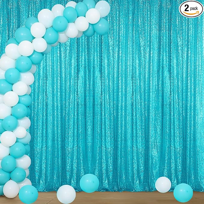 Sugargirl Turquoise Sequin Backdrop Curtain 4FTx8FT Glitter Turquoise Background Drapes Sparkle Photography Backdrop for Party Wedding Birthday Wall Decoration(2 Panels)