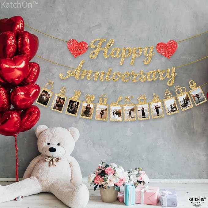 KatchOn Glitter Anniversary Banner - 10 Ft, 2 Strings | 2nd Wedding Anniversary Decorations