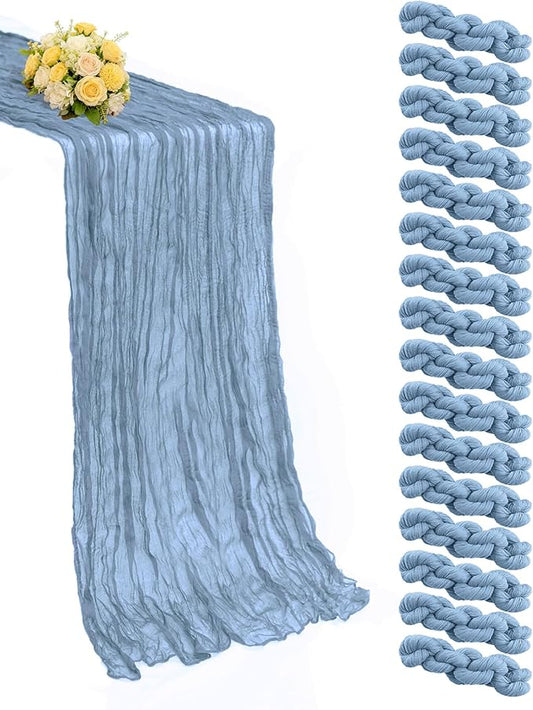 16 Pack Dusty Blue Cheesecloth Table Runner 21x120 Inch Gauze Table Runners Reusable Polyester 10ft Boho Rustic Cheese Cloth Table Runner for Wedding Party Baby Shower Birthday