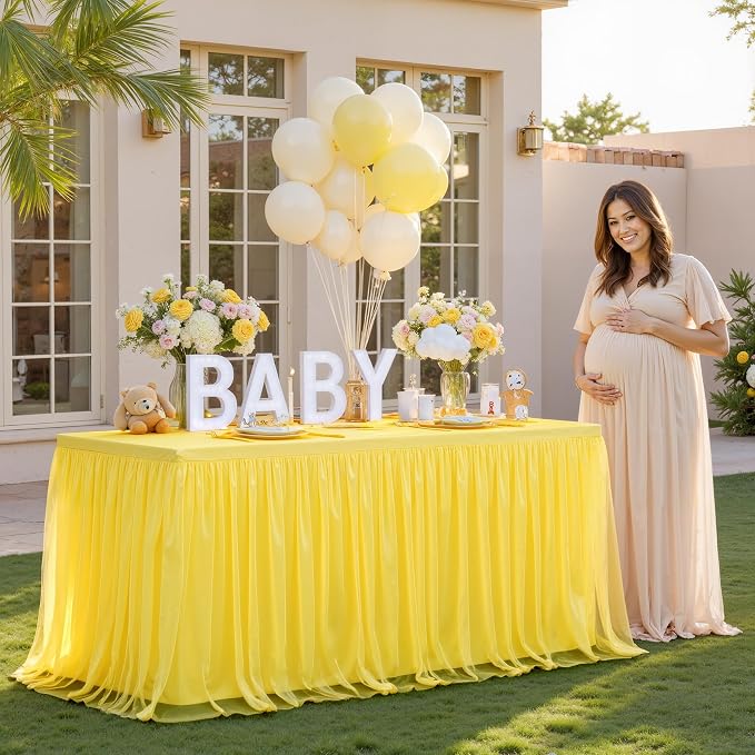 HB HBB MAGIC Yellow Table Cloths 6 Foot Rectangle Tulle Table Skirt Rectangle Tables 6ft Fitted Spandex Table Covers Stretch Elastic Banquet Wedding Baby Shower Birthday Party Table Cloths