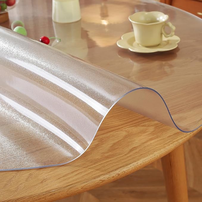 LovePads Round Frosted Table Cover Protector 35 Inch, 2mm Thick Table Protector for Dining Room, Waterproof Plastic Cover PVC Vinyl Tablecloth, Circle Tabletop Protective Pad for Furnture Surface