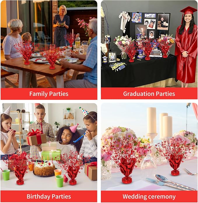 8 Pack Metallic Star Spray Centerpieces for Tables - Bulk 12.4" Foil Fountain Table Decorations for Large Events, Graduation 2026, Wedding Reception (Red)