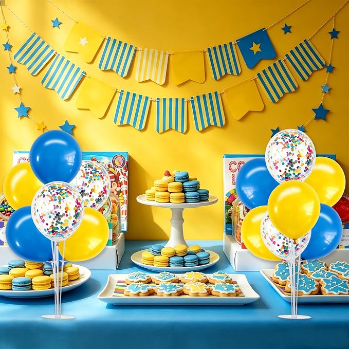 TONIFUL 4 Set Yellow Blue Balloon Centerpieces for Table,Balloon Stand Kit for Kid Party Decor,Birthday Decorations Anniversary Graduation Decorations 2026 Baby's Birthday