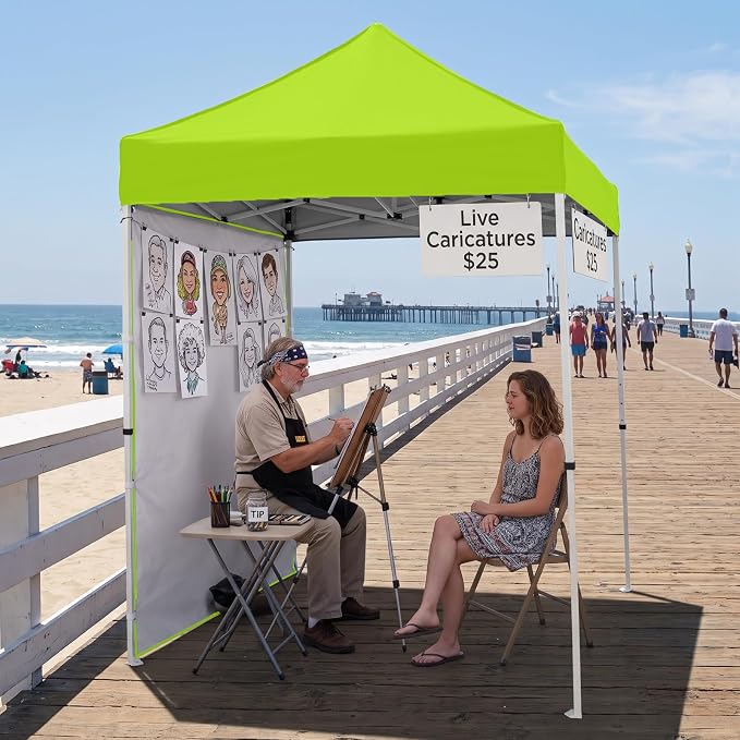 EAGLE PEAK Pop up Canopy 5x5, Outdoor Portable Canopy Tent with One Removable Sunwall, Carry Bag Included, Neon Green