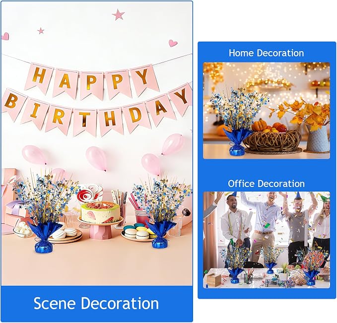 Metallic Star Spray Centerpieces 8 pack for Tables - Bulk 12.4" Foil Fountain Table Decorations for Large Events, Graduation 2026, Wedding Reception (Golden Blue Blend)