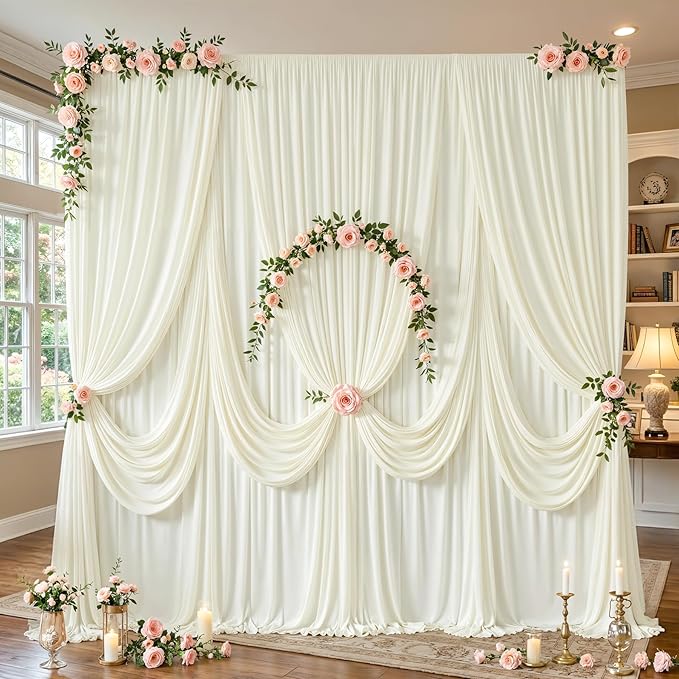 10 x 10ft Ivory Backdrop Curtains, Cream Wrinkle Free Draping Fabric Wedding Birthday Baby Bridal Shower Graduation Party Drapes for Backdrop Photography Photo Booth Background Decoration