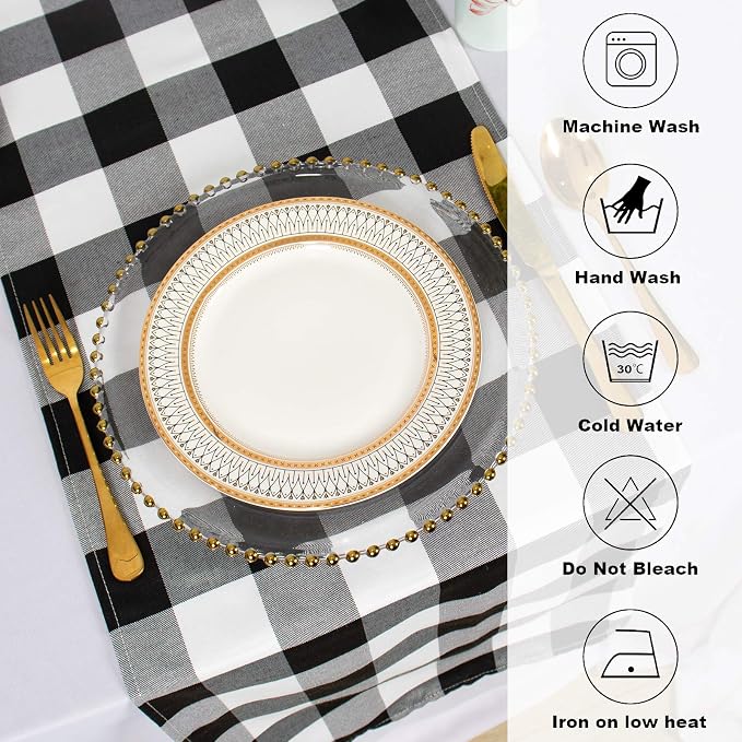 ShinyBeauty 4 Packs Black and White Table Runners 13X72 Inch Gingham Table Runners Easter Decor Buffulo Plaid Runners for Tables Farmhouse Table Linen (13"X72")