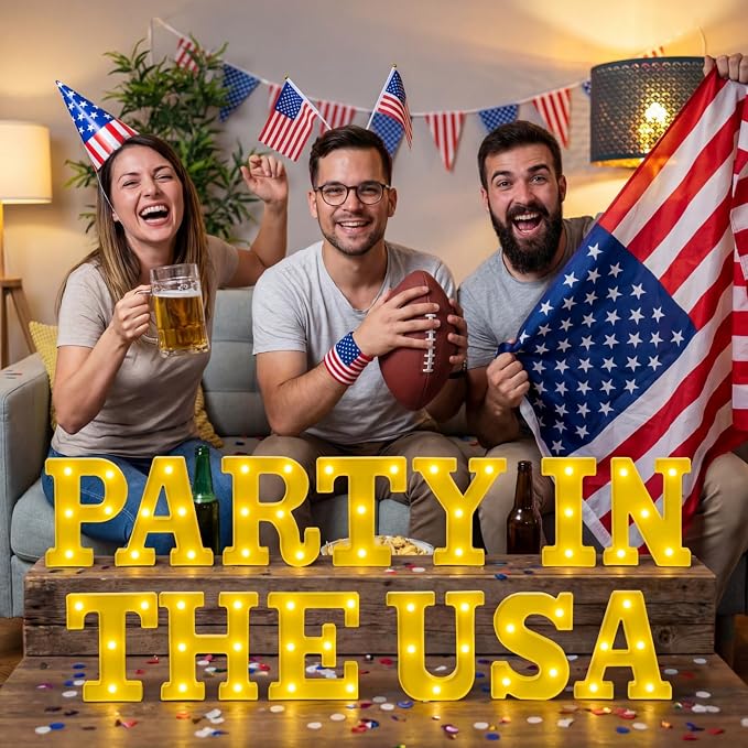 Honoson 13 Pcs 4th of July Decorations Party in The USA Lights up Signs 250th Patriotic Table Decor Set for Independence Day Veterans Patriotic Party Decorations