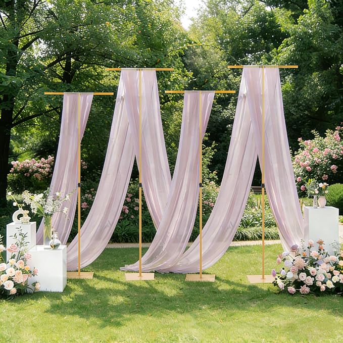 4pcs Heavy Duty Wedding Backdrop Stand for Party, Adjustable T-Shape Background Support 2.6-8FT for Wedding Arch, Birthday, Baby Shower, Events Decorations