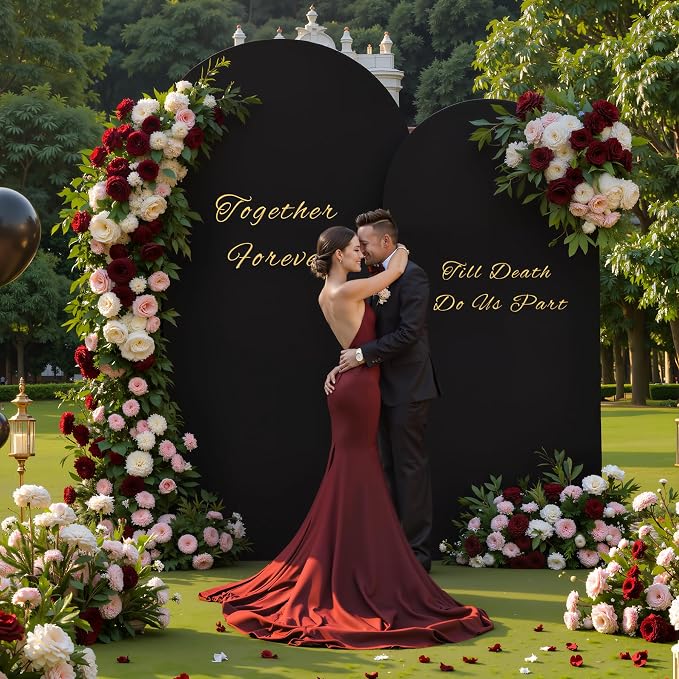 Black Arch Backdrop Cover for Wedding, Set of 2 Stretchy Spandex Fitted Arch Stand Cover for Baby Shower, Birthday Party Decor, Chiara Backdrop Cover with Double-Sided Design(7.2FT 6FT, Black)