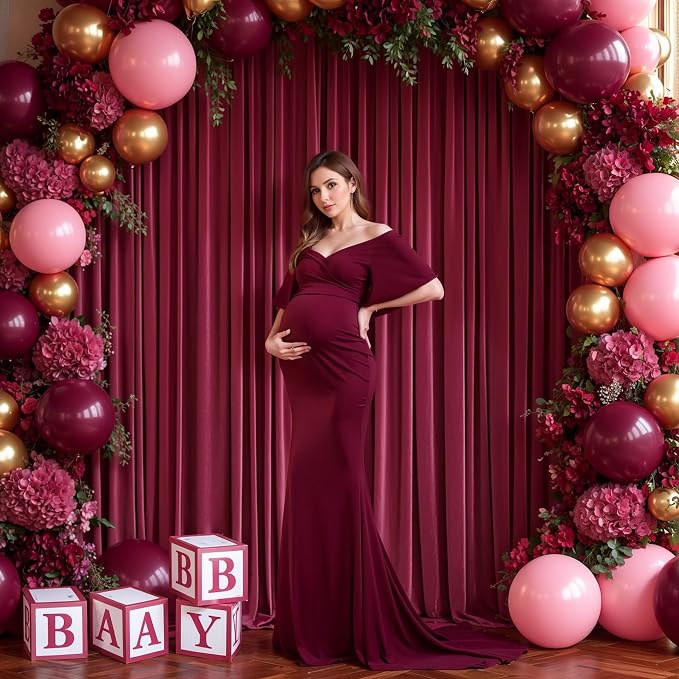 Burgundy Backdrop Curtain 2 Panels-Wrinkle-Free Champagne Curtains Polyester Photography Drapes for Baby Shower Birthday Party Photo Background Backdrop Stand- 8 X10FT (Burgundy)