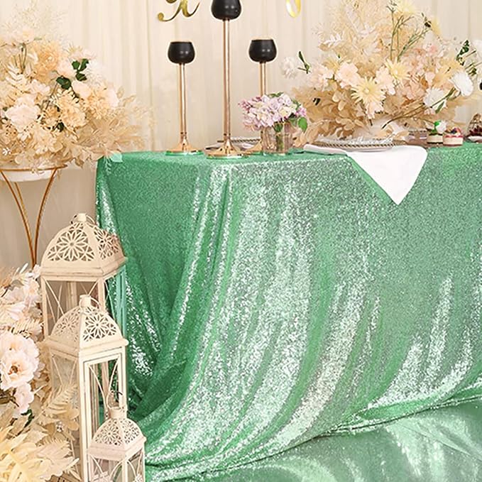 Eternal Beauty Mint Green Tablecloth, 90x132 Inch Square Rectangle Table Cover for Cake Dessert Exhibition Party Birthday Events