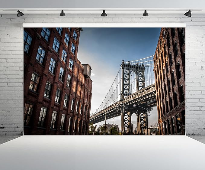 20x10ft Manhattan Bridge Backdrop New York City Manhattan Narrow Alley Brick Buildings City Landscape Background America NYC Travel Theme Party Decor Photoshoot Booth Studios Props