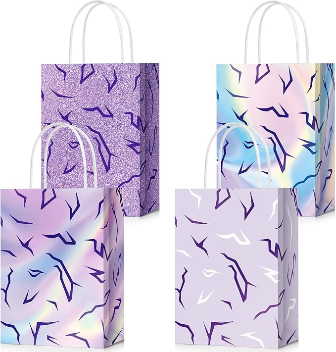 Tosstuki 16 Pcs Kpop Party Decorations, Kpop Party Favor Bags with Handles Purple Lightning Print Gift Bags for Anime Korean Movie Music Birthday Parties Supplies