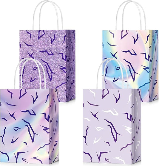 Tosstuki 16 Pcs Kpop Party Decorations, Kpop Party Favor Bags with Handles Purple Lightning Print Gift Bags for Anime Korean Movie Music Birthday Parties Supplies