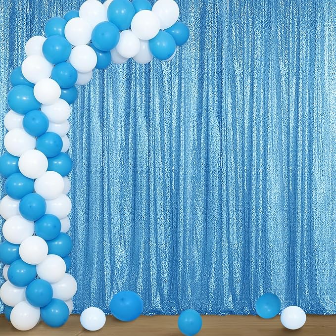 Sugargirl Blue Sequin Backdrop Curtain 4FTx8FT Glitter Blue Background Drapes Sparkle Photography Backdrop for Party Wedding Birthday Wall Decoration(1 Panel)