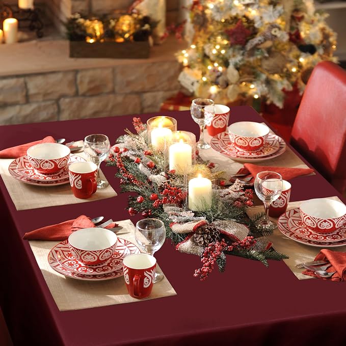 sancua 2 Pack Burgundy Tablecloth 60 x 102 Inch, Rectangle 6 Feet Table Cloth - Stain and Wrinkle Resistant Washable Polyester Table Cover for Dining Tables, Buffet Parties and Camping