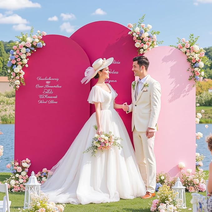 Set of 3 Arch Backdrop Covers(7.2ft, 6.6ft, 6ft) - Premium Stretchy Spandex Backdrop Arch Stand Cover for Baby Shower,Wedding,Party Decor Chiara Cover with Double-Sided Design(Pink, Hot Pink)