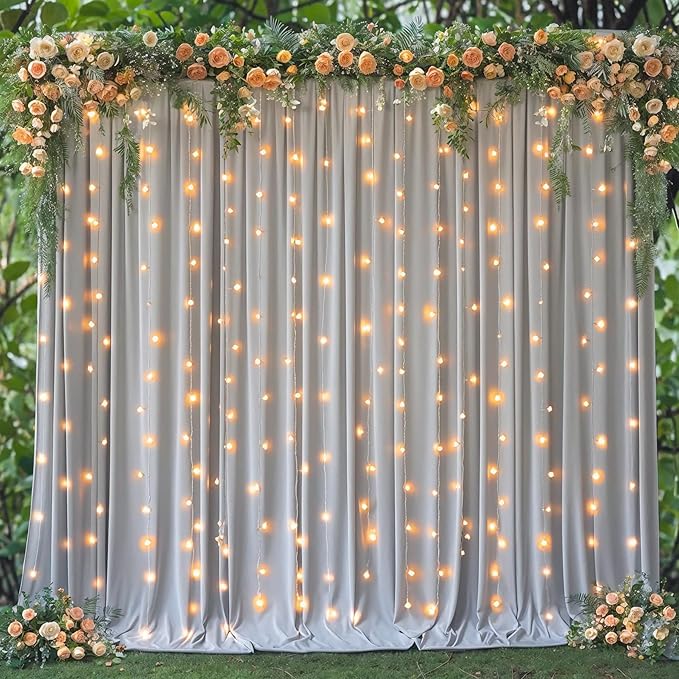 10ft x 10ft Silver Grey Backdrop Curtain for Parties Wedding Wrinkle Free Backdrop Drapes Panels for Baby Shower Birthday Photo Photography Polyester Fabric Background Decoration
