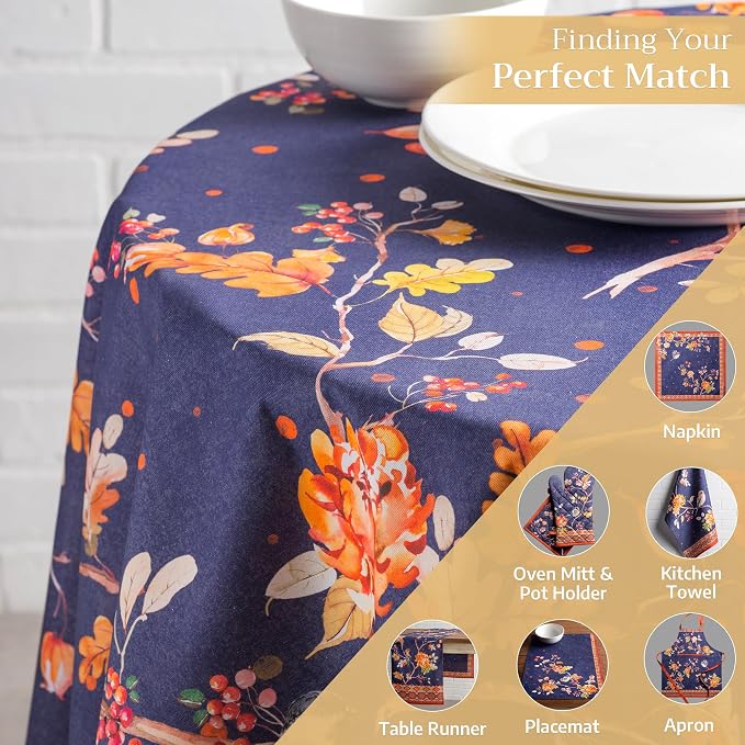 Maison d' Hermine Table Cloth Round Table 100% Cotton 63 Inches Fall Tablecloth Reusable Everyday Use for Thanksgiving Christmas Decorations Dining Farmhouse Party (Kelim - Infinity)