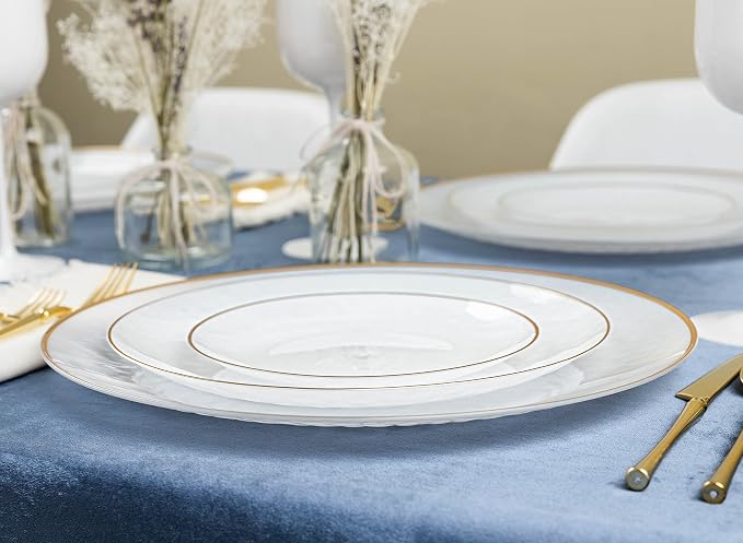 PLASTICPRO 64 Piece Combo Plate Set includes 32-7'' inch Plates & 32-10'' inch Plates White transparent Hammered Plastic PartyPlate Premium heavyweight Elegant, Disposable, Tableware, Dishes,