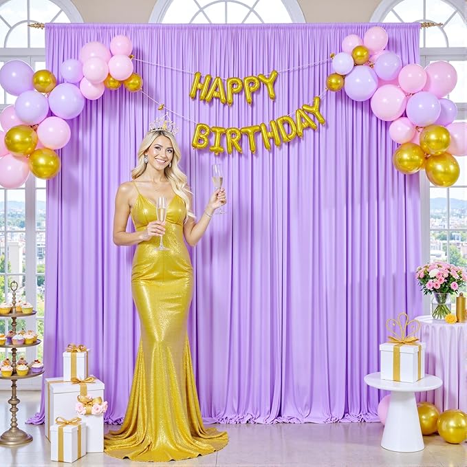 8 Panels Lavender Backdrop Curtain for Parties Wedding Light Purple Wrinkle Free 40ft x 10ft Backdrop Drapes for Baby Shower Birthday Party Photo Photography Polyester Fabric Background Decoration