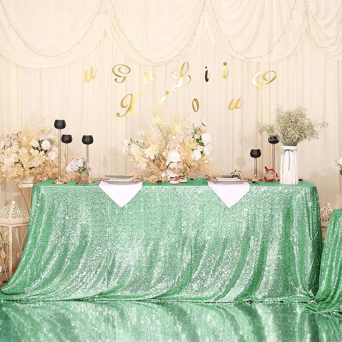 Eternal Beauty Mint Green Tablecloth, 60x120 Inch Square Rectangle Table Cover for Cake Dessert Exhibition Party Birthday Events