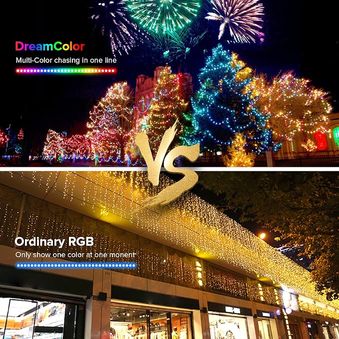 BTF-LIGHTING Chasing Dream Full Color Twinkle Decorative Light 5Pack 16.4ft Total 250LED Addressable WS2812B IC Fairy String DC5V for Kid's Bedroom, Christmas Tree, Party(No Adapter or Controller)