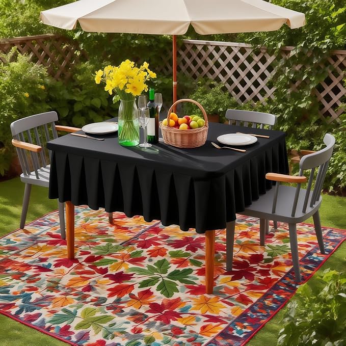 Wish Care 2 Pack Black Spandex Tablecloths for 34x34 Inch Square Tables, Stretch Fitted Table Clothes with Pleated Ruffle Skirt for 34” Table, Wrinkle Free and Elastic, for Party Kitchen Home Dining
