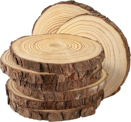 JEUIHAU 8 PCS 7-7.9 Inches Natural Unfinished Wood Slices, Round Wooden Tree Bark Discs, Wooden Circles for DIY Crafts, Christmas, Rustic Wedding Ornaments