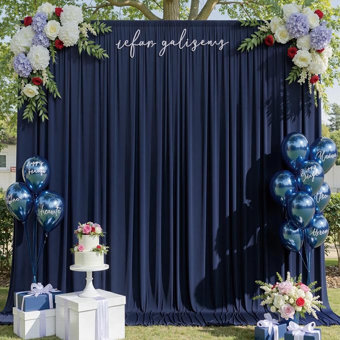 40ftx10ft Navy Blue Backdrop Curtains for Party Background, Wrinkle Free 8 Panels Silky Navy Photo Backdrop Drapes Back Drop Cloth Drapery for Wedding Birthday Photography Baby Shower Decor