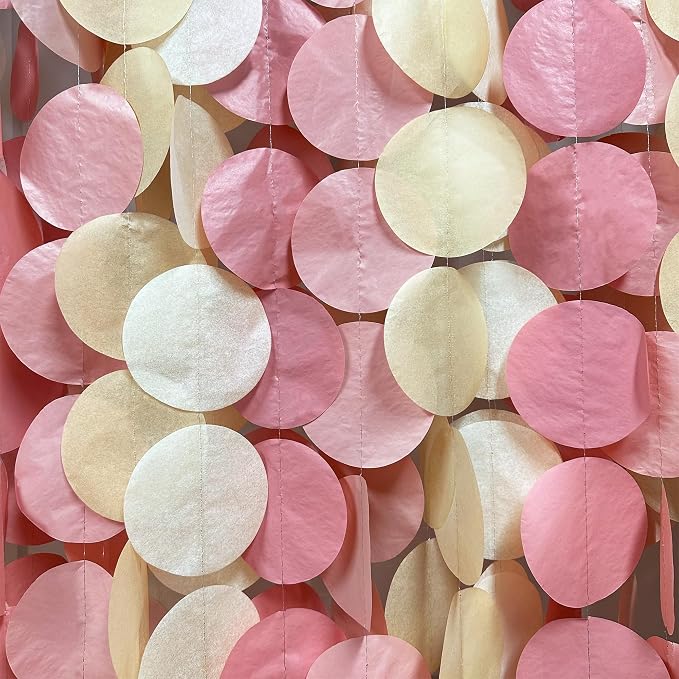 205 Ft Dusty Rose Pink Party Decorations Dusty Pink Khaki Beige Circle Dot Backdrop Garland Tissue Paper Polka Dots Hanging Streamer for Girl Baby Shower Birthday Wedding Bridal Shower Party Supplies
