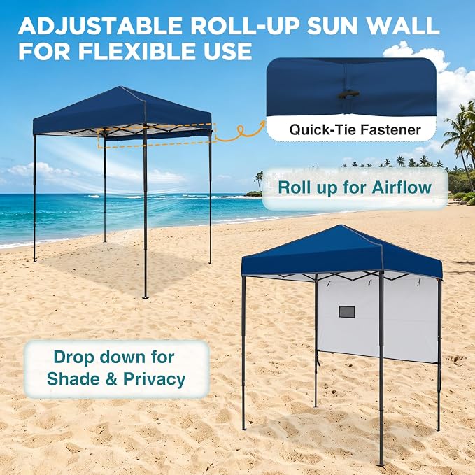 EAGLE PEAK 6x4 Instant Pop Up Canopy Tent with 1 Half Wall Panel, Straight Leg Sun Shelter, Portable Canopy with Carry Bag for Camping, Beach & Sports, Dark Blue