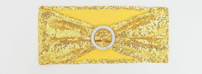 Double-Sided Sequins Gold Chair Sashes for Wedding Decor, Golden Sequin Chair Sashes Bands with Silver Buckles, Chair Bows for Party Ceremony Event Christmas Decorations - 100 Pack