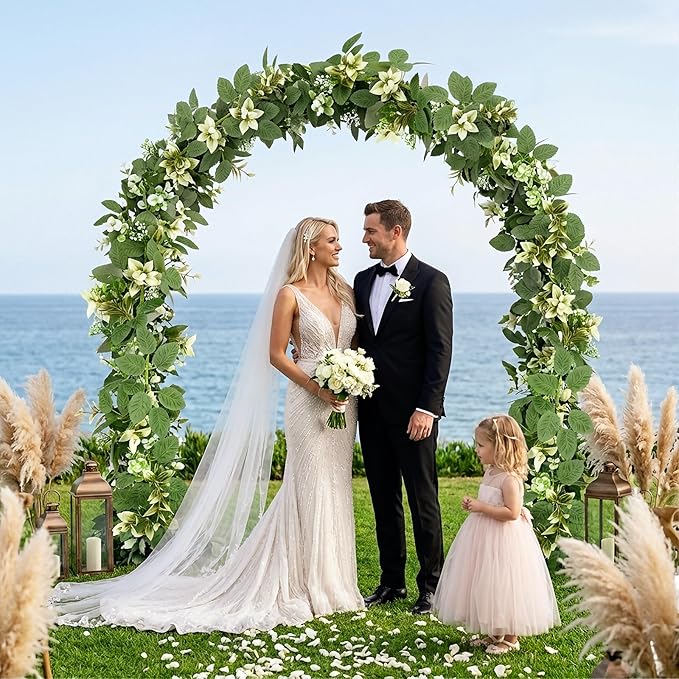 6FT Artificial Eucalyptus Garland with Flowers, Fake Greenery Vines Spring Ivy Leaves for Wedding Backdrop Arch, Table Centerpieces, Party, Home Room Party Indoor Outdoor Spring Decor