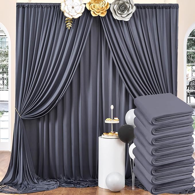 40ftx10ft Wrinkle Free Charcoal Backdrop Curtains for Parties, 8 Panels 5x10ft Silky Polyester Photo Backdrop Drapes for Wedding Birthday Photography Background Backdrop Stand