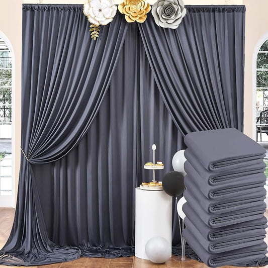40ftx10ft Wrinkle Free Charcoal Backdrop Curtains for Parties, 8 Panels 5x10ft Silky Polyester Photo Backdrop Drapes for Wedding Birthday Photography Background Backdrop Stand