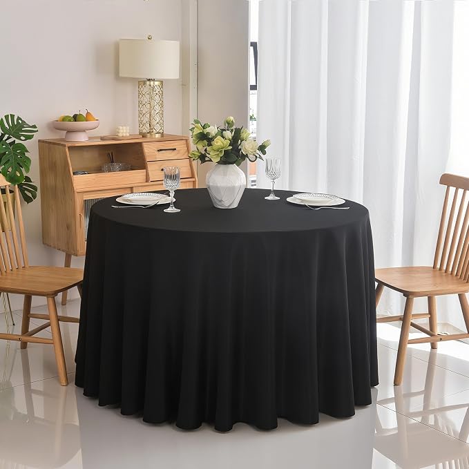 10-Pack Round 90-inch Black Table Cloths, Solid Stain and Wrinkle Resistant Circular Tablecloth, Premium Plain Weave Polyester Fabric Table Linen Covers for Hotel, Banquet