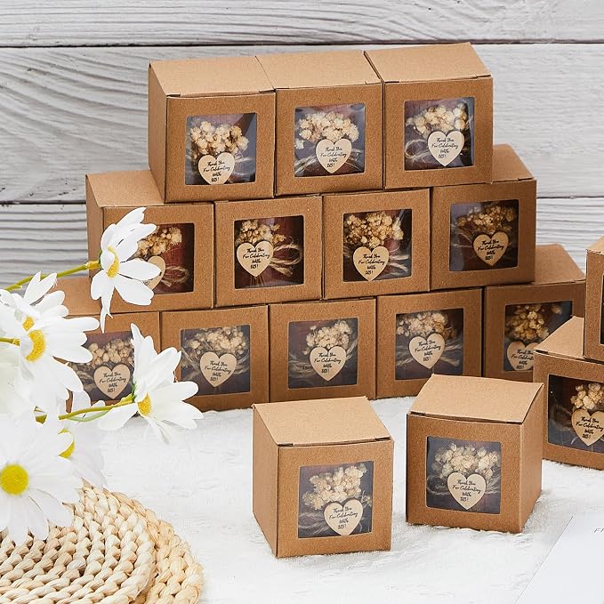 50 Pcs Rustic Wedding Party Favor Candle Holders Bridal Shower Favors Wooden Candles Favors Gifts Souvenirs for Guest Romantic Gifts Wedding Decorations (Dark Brown)