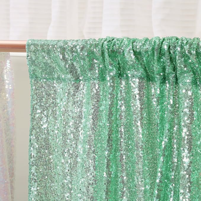 Poise3EHome Mint Green Sequin Backdrop, 10Ft x 10Ft Glitter Photography Background Curtains, Sequence Drapes for Party Baby Shower Wedding Birthday Christmas Thanksgiving Halloween Decoration