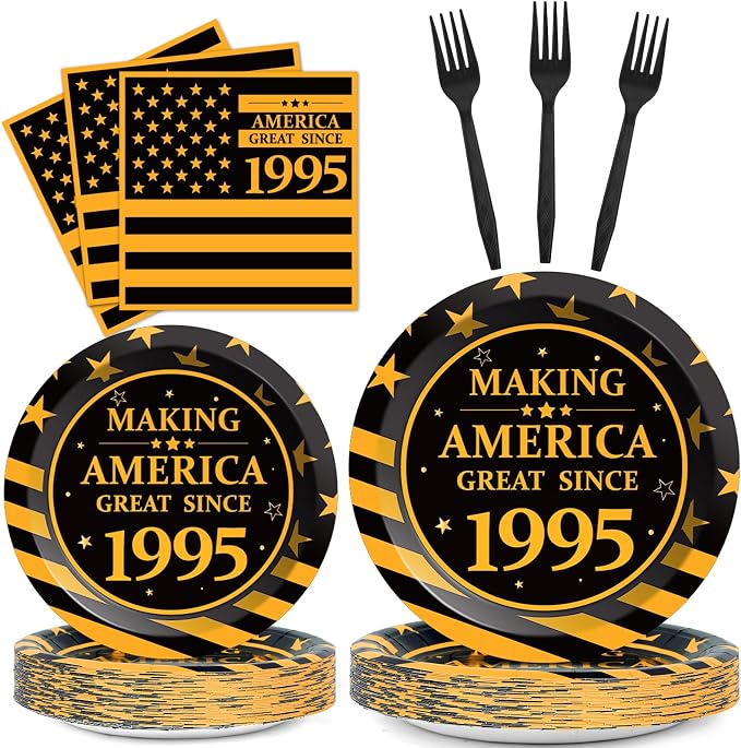 96Pcs 30th Birthday Party Supplies Black and Gold Paper Plates Napkins and Forks 30th Birthday Party Decorations Making Great Since 1995 Dinnerware Party Favor for Men or Women Tableware Serves 24