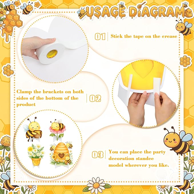 Honoson 4 Pcs 22.8" x 23.6" Large Bee Baby Shower Decorations Cardboard Cutouts, a Little Honey is on The Way Bee Theme Backdrop Daisy Sunflower Yard Signs for Birthday Party Supplies Photo Prop