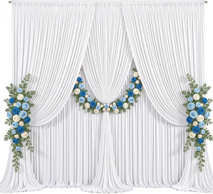 10x8ft White Backdrop Curtains for Parties Wedding Photo Wrinkle Free White Drapes Backdrop Polyester Photoshoot Back Drop for Baby Shower Birthday Party Photography Background 2 Panels 5x8FT